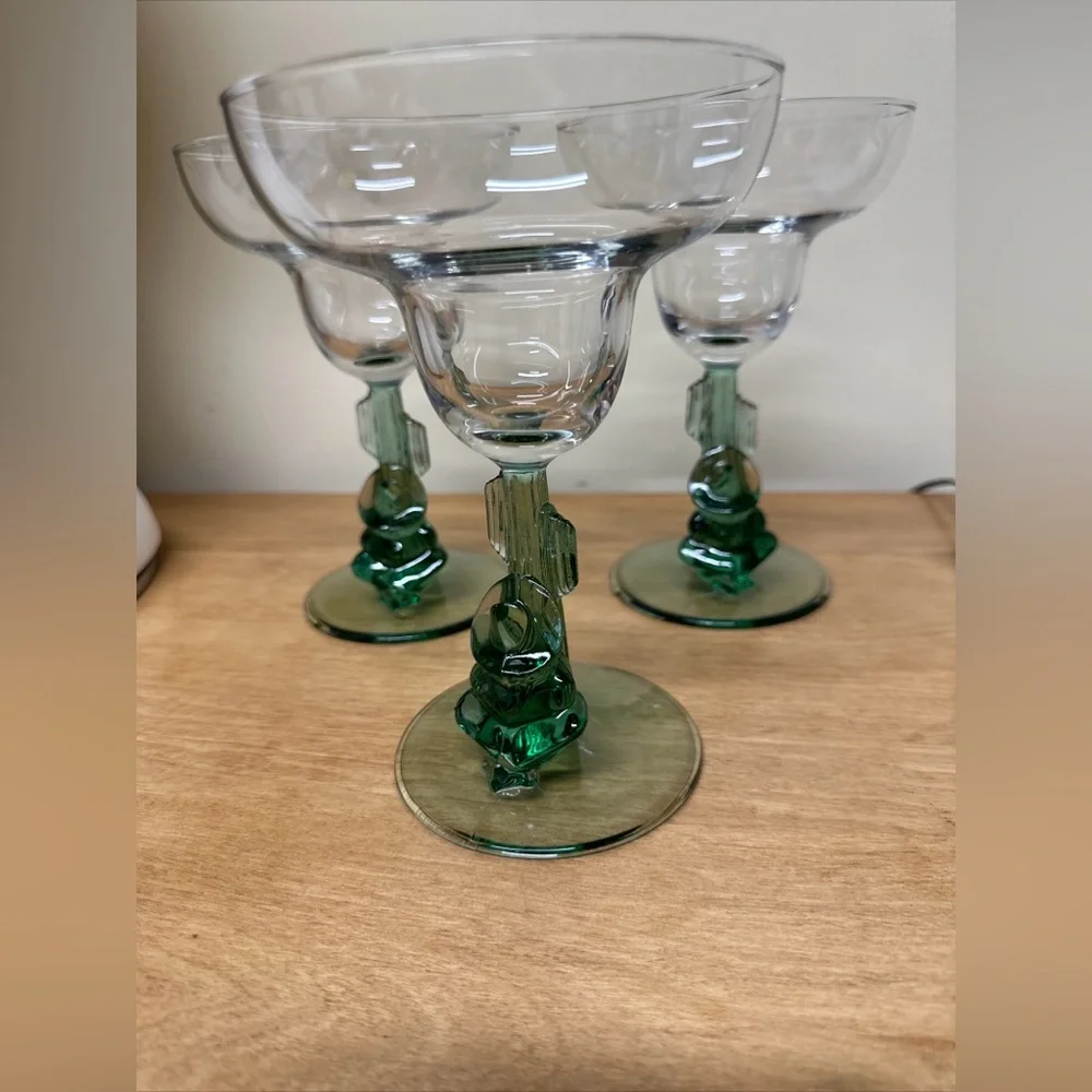 Margarita glasses Cristal D’arques Borracho siesta Green Saquaro cactus set of 3